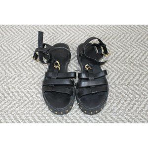 Women Black Sandals - 8 - W/Gold Accents